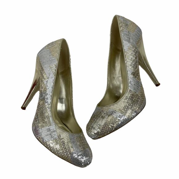 Aldo Glicken Sequins Glitter Pumps Metallic Gold Silver Size 39 - Picture 5 of 11